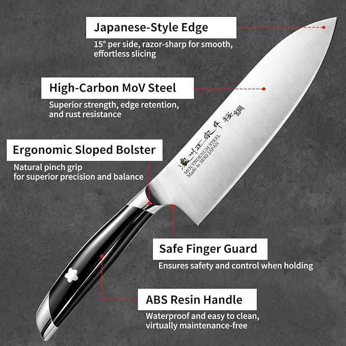 6.7 Inch Santoku Knife, Made in Japan, Ultra Sharp AUS-8 High Carbon Stainless Steel Japanese Chef Knife with Ergonomic Sakura Handle, Kitchen Knife Gifts for Women Men