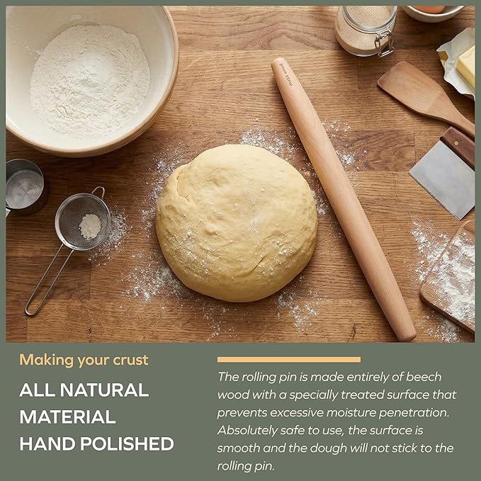 Muso Wood French Rolling Pin and Silicone Baking Mat Set, 15.75 Inch Beech Wood Tapered Rolling Pin for Fondant Pie Crust Cookie Pastry