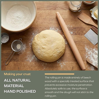 Muso Wood French Rolling Pin and Silicone Baking Mat Set, 15.75 Inch Beech Wood Tapered Rolling Pin for Fondant Pie Crust Cookie Pastry