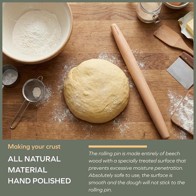 Muso Wood Wooden French Rolling Pin for Baking, Beech Wood Tapered Rolling Pin for Fondant Pie Crust Cookie Pastry(French 15.75-Inch)