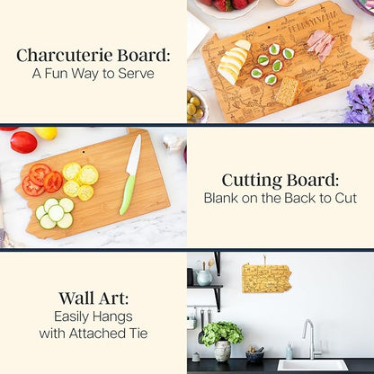 Totally Bamboo Destination Pennsylvania Shaped Cutting Board – Bamboo Charcuterie and Serving Board with Hang Tie for Wall Display