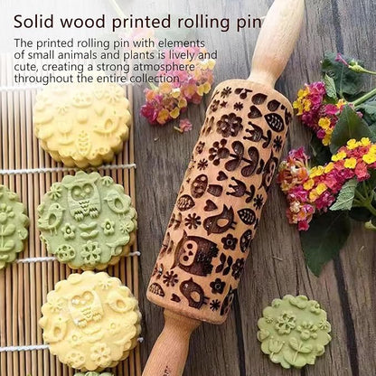 Embossed Rolling Pin for Baking, Wooden Decorative Embossing Cookie Roller for Kitchen(Type A12)