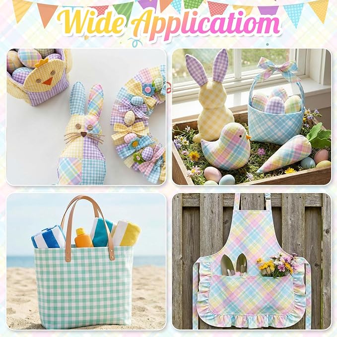 Tatuo 30 Pcs 10 x 10 Inches Pastel Gingham Cotton Fabric Bundle Squares Patchwork Checkered Fabric Sewing Quilting Bundles Assorted Pattern Cloth for DIY Scrapbook Craft Making