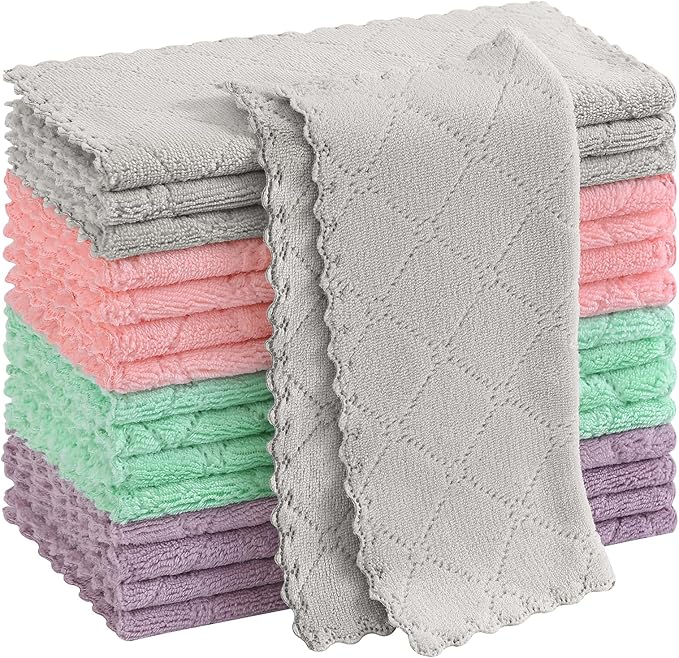 Homaxy 16 Pack Kitchen Cloths Dish Towels (10" x 10",Multi Color), Super Soft and Absorbent Coral Velvet Dishcloths, Fast Drying No Lint Microfiber Cleaning Cloth