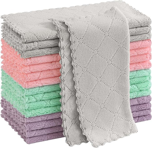 Homaxy 16 Pack Kitchen Cloths Dish Towels (10" x 10",Multi Color), Super Soft and Absorbent Coral Velvet Dishcloths, Fast Drying No Lint Microfiber Cleaning Cloth
