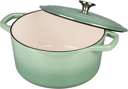 VORRINGARD Enameled Cast Iron Dutch Oven Pot with Lid, for Bread Baking, Round Bread Oven- include Sourdough Bread Baking Supplies set, 4.5QT, Sage Green