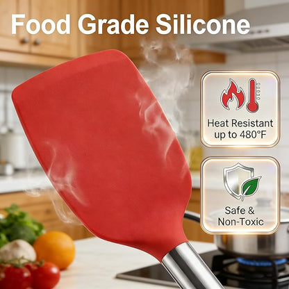 Vayvnt 4 PCS Silicone Kitchen Utensils, Large Cooking Utensils Set for Nonstick Cookware, Silicone Spatula Set Includes Spoons and Turners, Kitchen Essentials for Cooking, Dishwasher Safe, Red