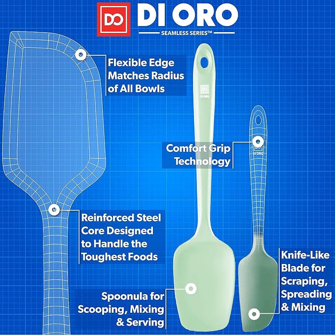 di Oro Living Silicone Spatula Set - Rubber Kitchen Spatulas for Baking, Cooking, & Mixing - 600°F Heat-Resistant & BPA Free Silicone Scraper Spatulas for Nonstick Cookware - Dishwasher Safe (Pastel)