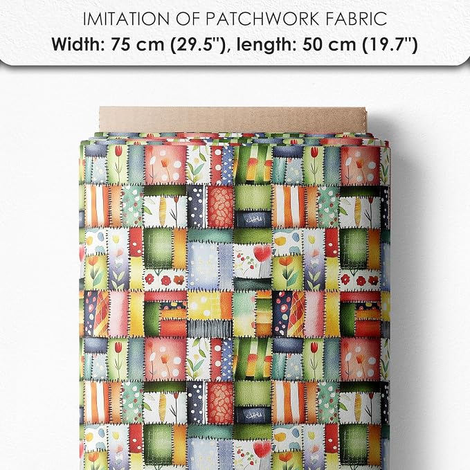 Patchwork Cactus Cotton Fabric Panel – Six 10×10 inch Designs + Bonus 29.5×19.6 inch Patchwork Sheet, 100% Turkish Cotton 140 GSM