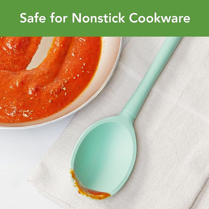 Tovolo Flex Core Silicone Deep Spoon for Cooking Mixing Baking Serving, Dishwasher Safe BPA Free All Silicone Kitchen Mini Spoon Heat Resistant Nonstick Safe Serving Spoon, Aqua Seafoam Green