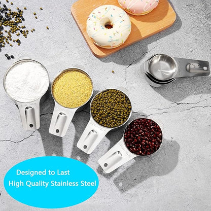AIKEXIN 20 PCS Measuring Cups & Spoons Set, for Cooking & Baking Gadgets | 18/10 Stainless Steel Metal, Nesting Stackable Design, Dry & Liquid, Plastic Liquids, Leveler Conversion Chart