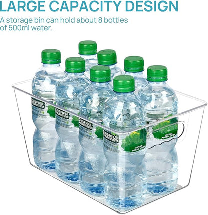 Vtopmart Clear Plastic Pantry Organizer Bins, 4 PCS Food Storage Bins with Handle for Refrigerator, Fridge, Cabinet, Kitchen, Countertops, Cupboard, Freezer Organization and Storage, BPA Free, Large