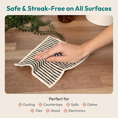 FEBU Swedish Dishcloths for Kitchen | 5 Pack Faded Summer Reusable Paper Towels Washable | Swedish Dish Towels | Non-Scratch Cellulose Sponge Cloths | No Odor, Biodegradable Cleaning Cloths
