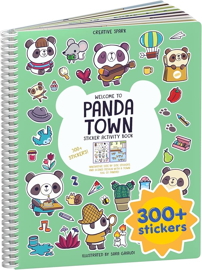 Panda 300+ Kids Sticker Book by Cupkin Toddler Airplane Travel Coloring and Sticker Book, Road Trip Essentials, 8 Coloring Pages 8 Side by Side Scenes for Ages 2–8 Years