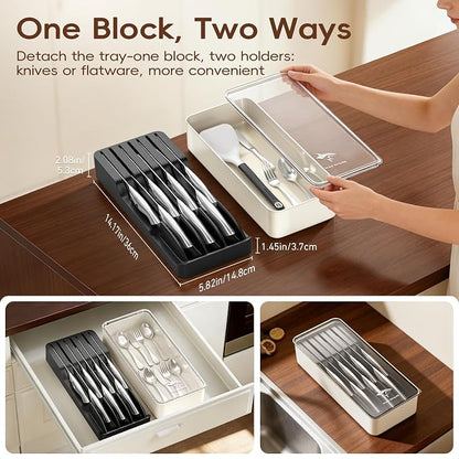 MAD SHARK Knife Set, Kitchen Knife Block Sets 8Pcs, High Carbon Stainless Steel, Ultra Sharp Kitchen Knives Sets, Non-Slip Ergonomic Handle, Includes Drawer Organizer, Gift Ready