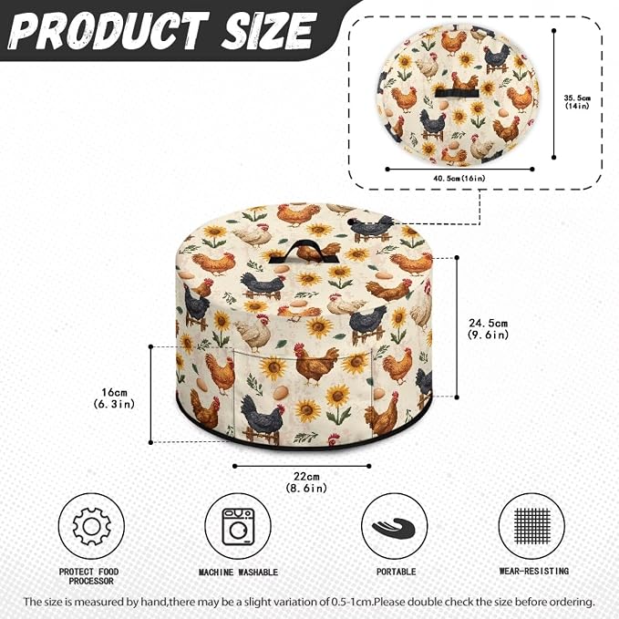 Rooster Slow Cooker Dust Cover 6-8 qt Crock for Pot Keep Small Kitchen Appliance Clean Kitchen Home Accessories Decor Cover Sunflower