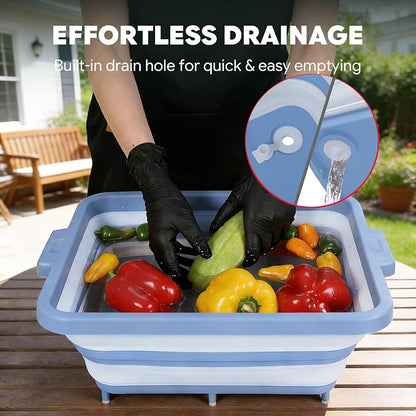 Feasto Collapsible BBQ Prep Tubs with Cutting Board, 9-IN-1, 2 Tubs Portable Grill Prep Station with Side Brackets, Lids, Knives, Meat Claws and Drain Rack, Space-Saving for Kitchen & Camping, Blue