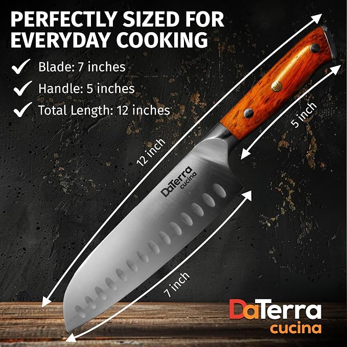 DaTerra Cucina - 7 Inch Santoku Knife – German Steel Professional Kitchen Knife with Ergonomic Rosewood Handle, Sharp, Durable, Rust Proof, Easy to Clean | Ideal for Chopping, Slicing & Dicing