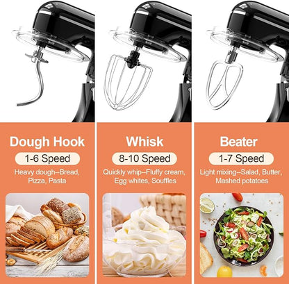 CEBORY 3-IN-1 Electric Stand Mixer, 6.5QT Bowl 660W 10-Speed Kitchen Mixer, Household Food Mixers include Dough Hook, Beater and Whisk, Bread Cake Mixer for Baking and Most Home Cooks, Black