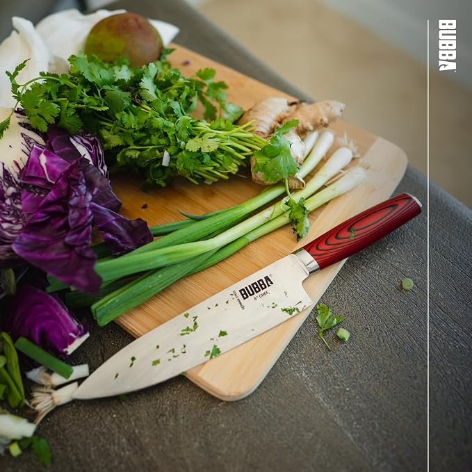 BUBBA Kitchen Series 8" Chef Knife, an all-purpose kitchen knife for Chopping, Mincing, Slicing and Dicing with a premium German Steel Blade for all your kitchen needs