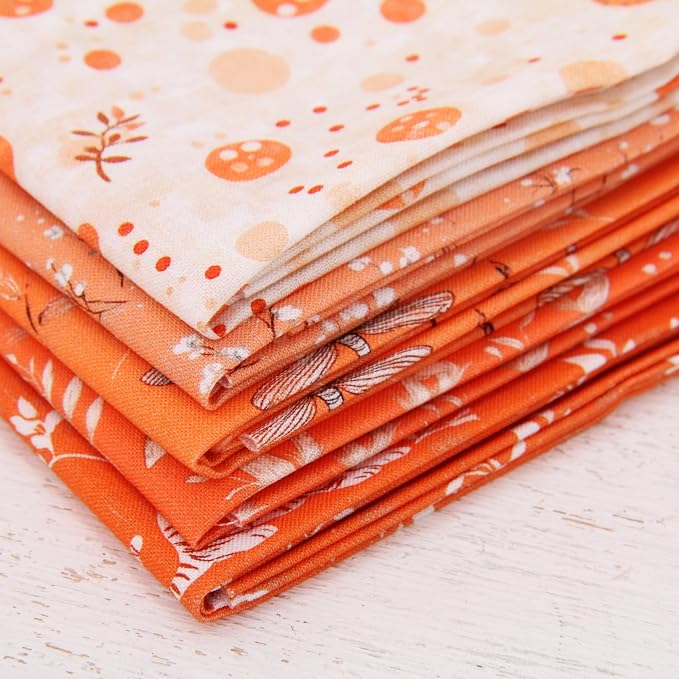 Threadart Exclusive 5 Fat Quarter Bundles - Orange Vintage Prints 100% Cotton Fabric - Premium 100% Cotton Quilting Fabric - No Duplicates - Full Size Fat Quarters 18"x21" - Orange