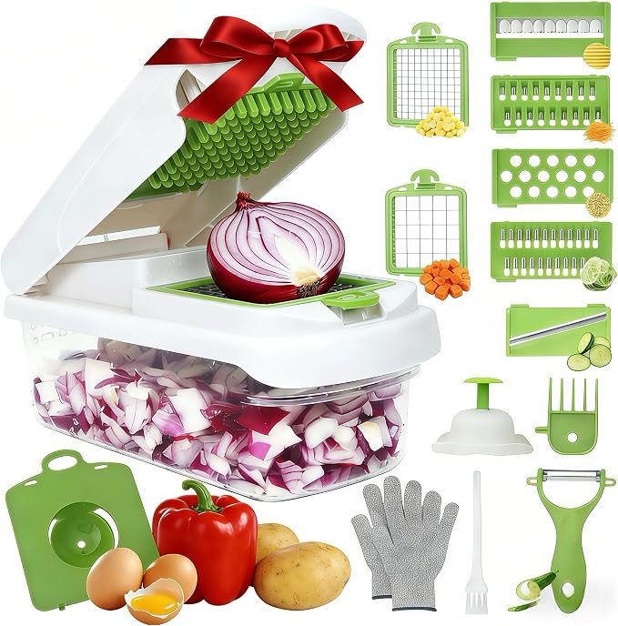 Mandoline Slicer for Kitchen, Vegetable Chopper with Adjustable Stainless Steel Blades, Fruit Slicer & Food Cutter for Potato, Onion, Cucumber, Carrot and Meal Prep, Easy to Clean