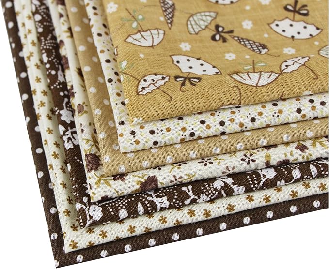 aufodara 7pcs 20” x 20” Cotton Fabric Squares Patchwork Bundle Making Supplies Quilting Weight 120 g/m² for Sewing Quilt DIY Artcraft Handwork (Brown)