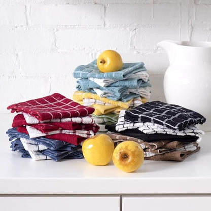 Ritz Terry Check Dish Cloth Set: Highly Absorbent & Super Soft - 100% Cotton, Durable Kitchen Cleaning Cloths for Wiping Tables and Counters, 6-Pack, Mocha