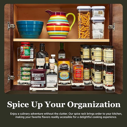 Vertical Spice Solid Maple Storage Rack Drawer - Sliding Spice Rack - Pantry Organizers and Storage - Kitchen Cabinet Organizer - Made in USA -1 Drawer, 2 Tiers (4.6" W x 10.75" H x 10.6" D)