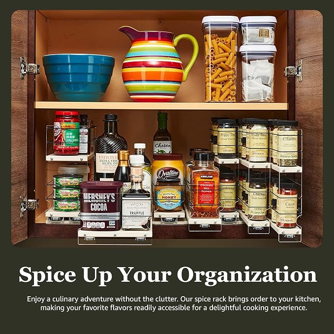 Vertical Spice - Large Pullout Sliding Spice Rack Organizer - 2 Individual 1 Tier Drawers - Premium Rolling Seasoning Holder/Caddy for Hidden Pantry Storage - Made in USA (6.9''W x 5.0" H x 10.6''D)