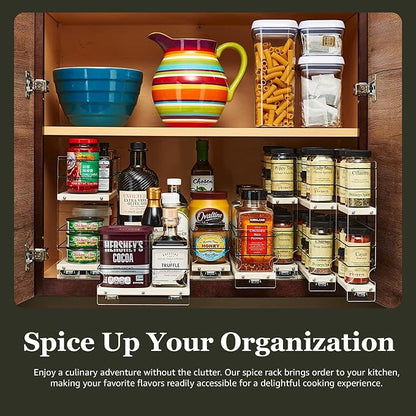 Vertical Spice - Large Pullout Sliding Spice Rack Organizer - 2 Individual 1 Tier Drawers - Premium Rolling Seasoning Holder/Caddy for Hidden Pantry Storage - Made in USA (6.9''W x 5.0" H x 10.6''D)