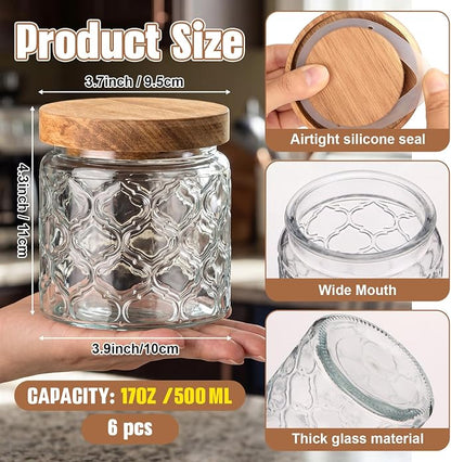 Suclain 6 Pcs 17 OZ Vintage Glass Jar with Acacia Wood Lids Airtight Glass Storage Canisters Kitchen Spice Jars Food Storage Containers for Pantry Coffee Grains Tea Sugar Flour(Lantern)