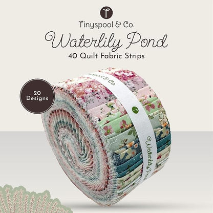 Tinyspool & Co.'s Twirlie Roll 40 Precut Quilting Fabric Strips for Quilting Supplies, Crafting, Sewing, Soft Cotton Strip for Blanket, Rug, Upholstery, Home Decor, and Purse Making, Waterlily Pond