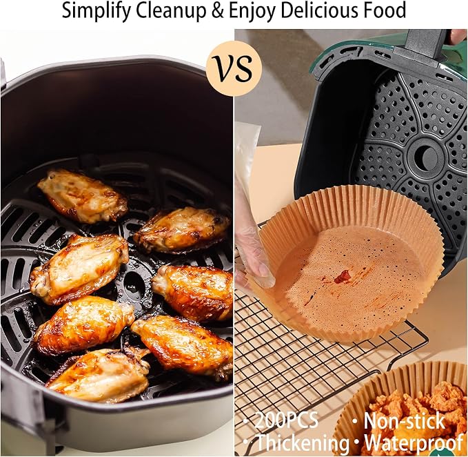 200Pcs Air Fryer Disposable Paper Liner, 8 Inch Round Non-Stick Air Fryer Liners Parchment Paper for 5-8 QT Air Fryer Baking Roasting Microwave