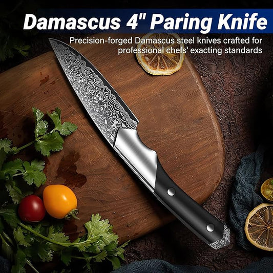 Golden Bird Damascus Paring Knife, 4 Inch VG-10 Damascus Steel Fruit Knife, Small Kitchen Knives for Precision Cutting, Japanese Peeling Knives with Wooden Handle,Gifts for Men Women