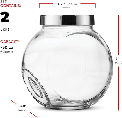 Bormioli Rocco Pandora Glass Candy Jar 75½-Ounce Cookie Jar (2 Pack) with Plastic Airtight Seal Lid 2-Way Display, Bulk-Food Storage Jar for Snacks, Dry Food, Jelly Beans Canister, Apothecary Jars.