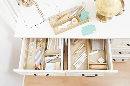 Annova Mesh Stackable Drawer Cabinet and Shelf Organizer Bins Storage Basket School Office Supply Holder Tray- Set of 2 (Gold, 6x12x2 Inch)