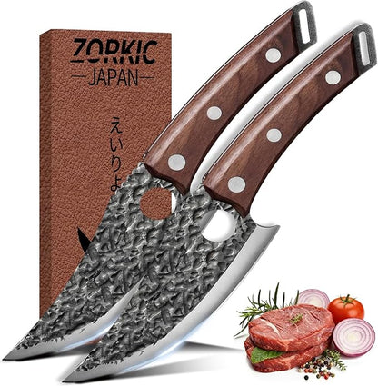Viking Knife, Butcher Knife Hand Forged Boning Knives, Japanese Paring knives Kitchen Chopping for Meat Cutting Chefs Cleaver Camping Cooking, BBQ, Gifts for Men