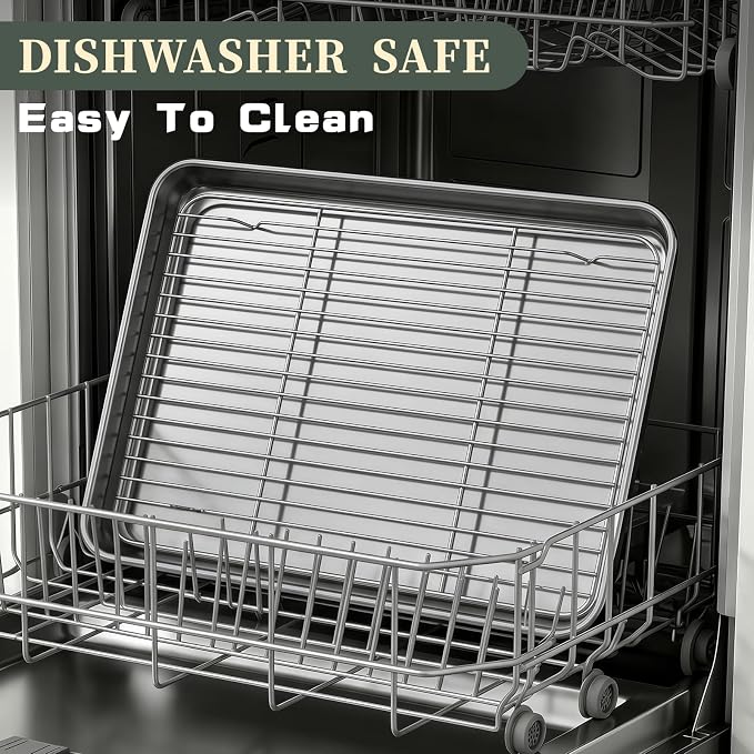 Baking Sheet with Rack Set (2 Pans + 2 Racks), 16 x 12 x 1 Inch Stainless Steel Cookie Sheet Baking Pan Tray with Cooling Rack, Jelly Roll Pan with Wire Rack, Warp Resistant & Heavy Duty & Rust Proof