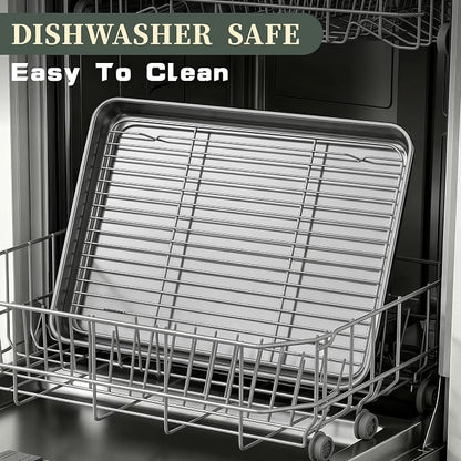 Stainless Steel Baking Sheet Tray Cooling Rack with Silicone Baking Mat Set, 16 x 12 x 1 Inch Cookie Sheet Pan with Wire Rack Set, Set of 6 (2 Sheets + 2 Racks + 2 Mats), Heavy Duty & Rust Proof