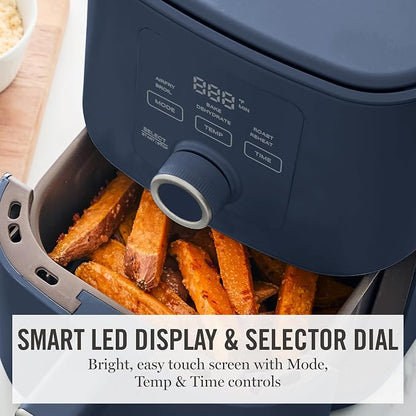 Martha Stewart 6QT Air Fryer, 6-in-1, Bake, Broil, Roast, Air Fry, Dehydrate, Reheat, Ceramic Non-Stick Basket, Crispy Results Fast, 400°F Max Temp, Shake Reminder, Indigo Blue