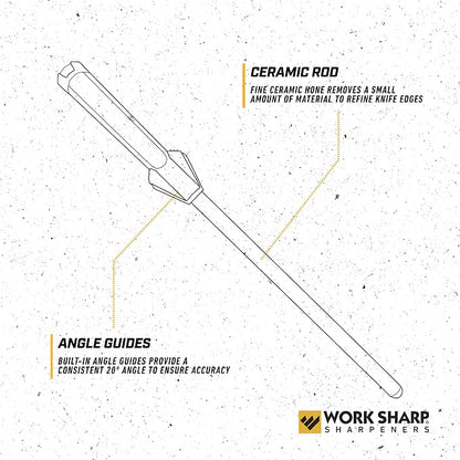 Work Sharp Kitchen Ceramic Honing Rod - Angle Guided - For Chef, Santoku, Paring, & Serrated Knives Black