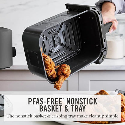 Martha Stewart 6QT Air Fryer, 6-in-1, Bake, Broil, Roast, Air Fry, Dehydrate, Reheat, Ceramic Non-Stick Basket, Crispy Results Fast, 400°F Max Temp, Shake Reminder, Caviar Gray