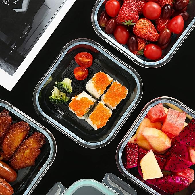 YEBODA Glass Food Storage Containers with Airtight Snap Locking Lids BPA Free Meal Prep Container Set For Home Kitchen Restaurant - Freezer, Microwave, Oven, Dishwasher Safe [28oz, 4 Pack]