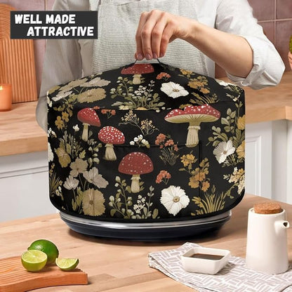 Vintage Mushroom Floral Slow Cooker Dust Cover Compatible with 6-8 qt Crock for Pot Small Kitchen Appliance Decor Dust Cover with Top Handle and Pocket