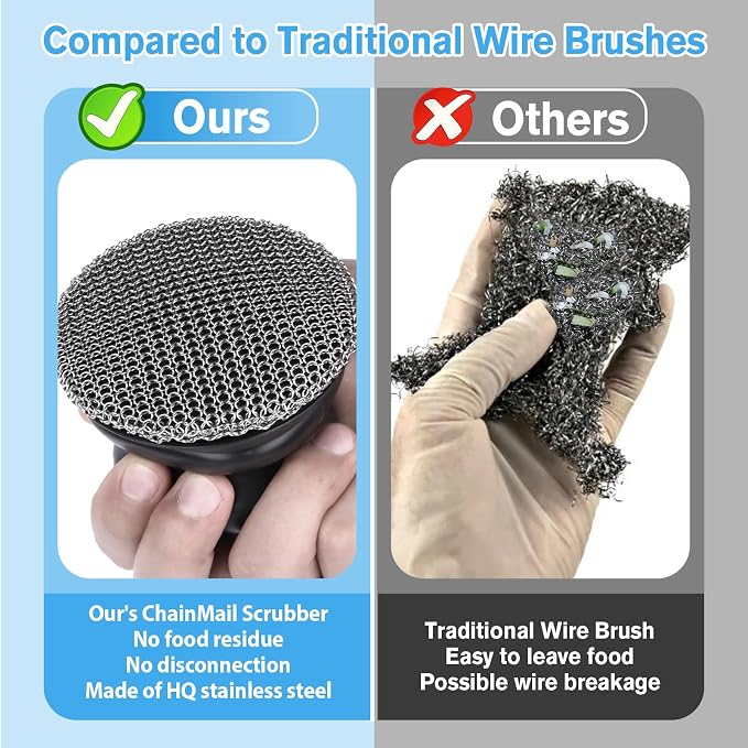 Cast Iron Scrubber and Scraper, Chain Mail Scrubber Cast Iron for Cleaning Dishes, Stock Pots, Pans, Griddles, Grills, Dish Scouring Pads