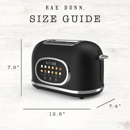 Rae Dunn Retro Digital Electric Toaster, 2 Slice Stainless Steel Toaster With Touchscreen, Countdown Timer, 6 Shade Settings, Wide Slots, High Lift Lever, Bagel, Defrost & Reheat, Digital Black