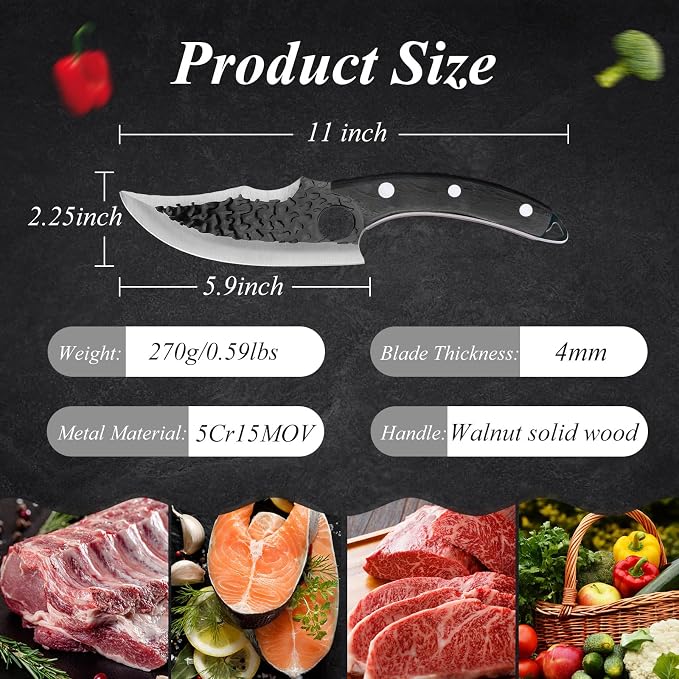 Hand Forged Chef Knife,6 Inch Viking Knife Butcher Boning Knife With Leather Sheath,Handmade Japanese Steel Kitchen Chef Knife,Meat Vegetable Cutting Knife ,Caveman Knife for Camping&Outdoor