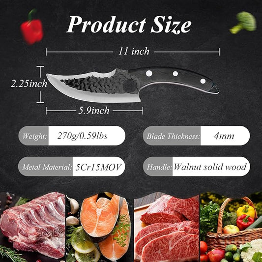 Hand Forged Chef Knife,6 Inch Viking Knife Butcher Boning Knife With Leather Sheath,Handmade Japanese Steel Kitchen Chef Knife,Meat Vegetable Cutting Knife ,Caveman Knife for Camping&Outdoor