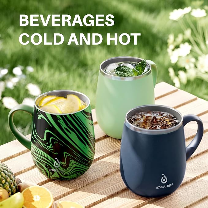 Ideus 16 oz Insulated Coffee Mug with Handle and Lid, Double Wall Stainless Steel Vacuum Thermal Coffee Mug, Travel Coffee Cup Thermal Cup for Home and Office, Navy Blue 2.0